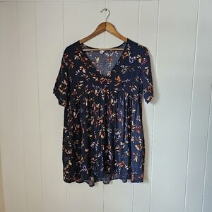 By Together Floral Print V Neck Babydoll Dress Made In USA